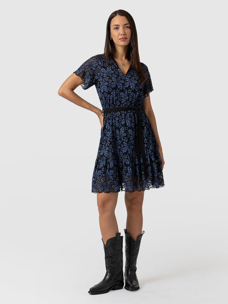 Fearne Lace Mini Dress Blue/Black - Women's Dresses | Saint + Sofia® USA