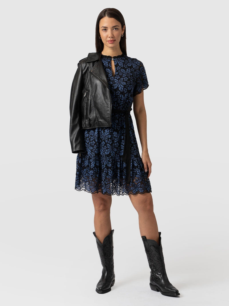 Fearne Lace Mini Dress Blue/Black - Women's Dresses | Saint + Sofia® USA