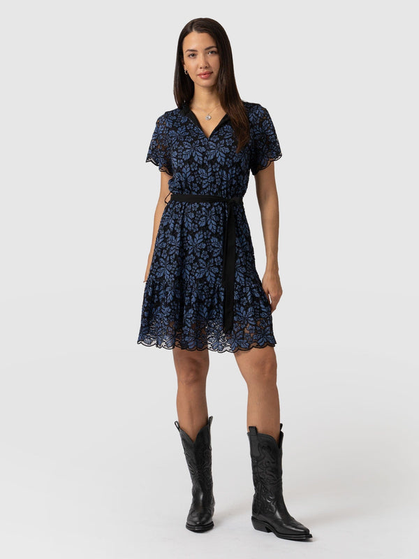 Fearne Lace Mini Dress Blue/Black - Women's Dresses | Saint + Sofia® USA