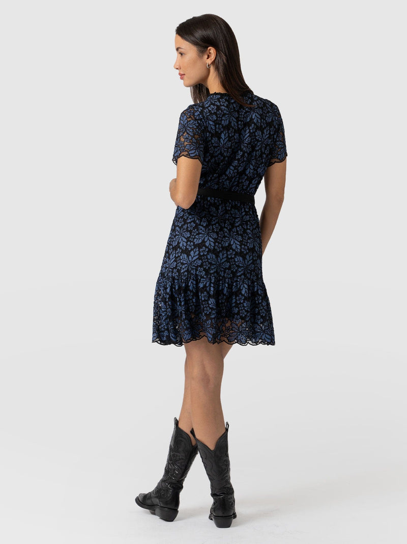 Fearne Lace Mini Dress Blue/Black - Women's Dresses | Saint + Sofia® USA