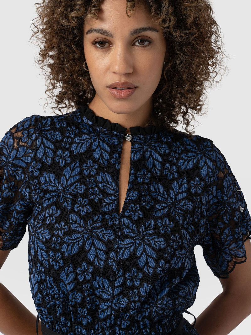 Fearne Lace Mini Dress Blue/Black - Women's Dresses | Saint + Sofia® USA