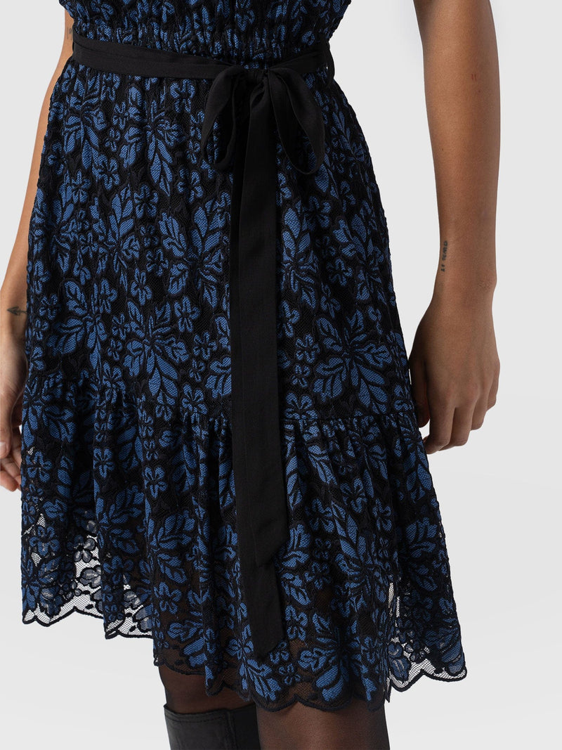 Fearne Lace Mini Dress Blue/Black - Women's Dresses | Saint + Sofia® USA