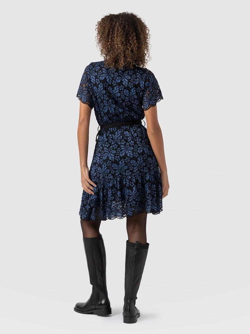 Fearne Lace Mini Dress Blue/Black - Women's Dresses | Saint + Sofia® USA