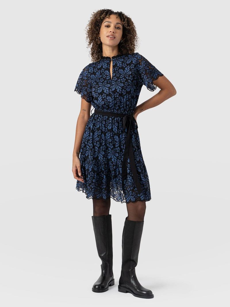 Fearne Lace Mini Dress Blue/Black - Women's Dresses | Saint + Sofia® USA