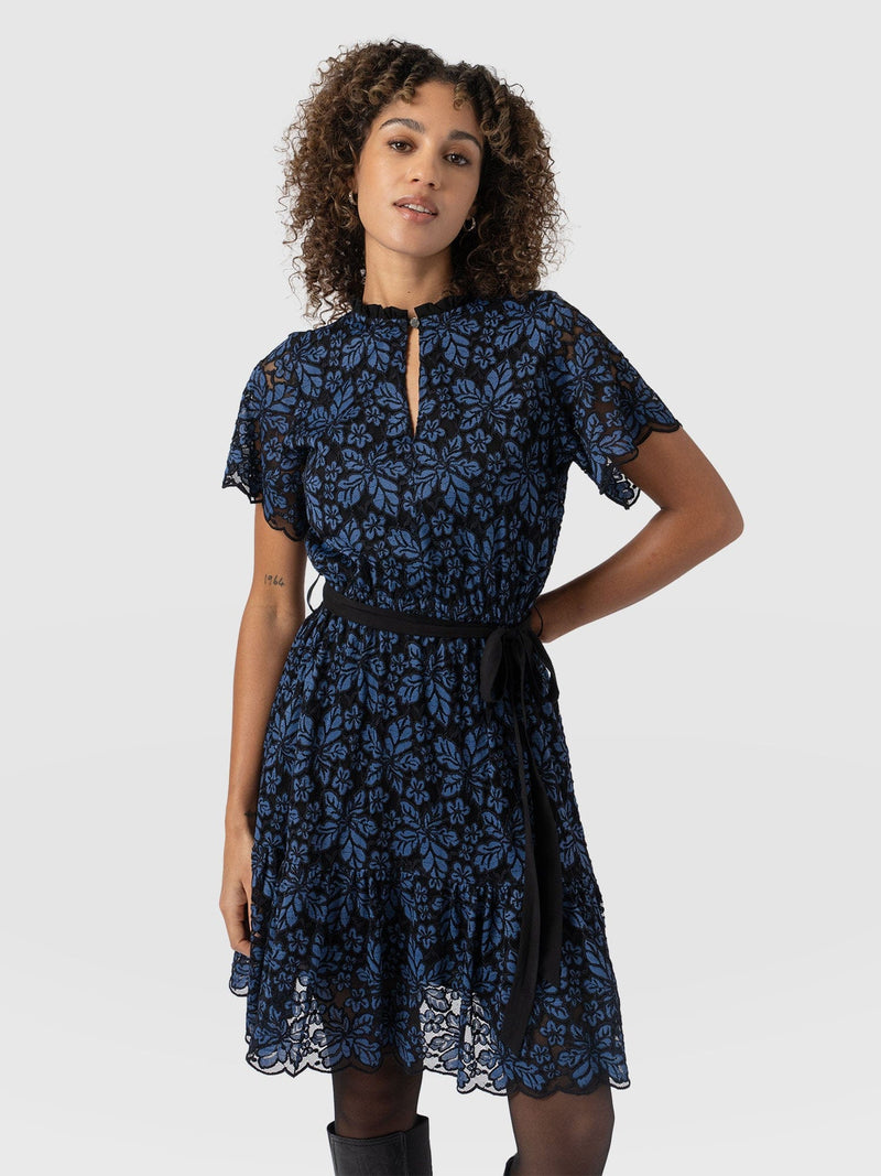 Fearne Lace Mini Dress Blue/Black - Women's Dresses | Saint + Sofia® USA