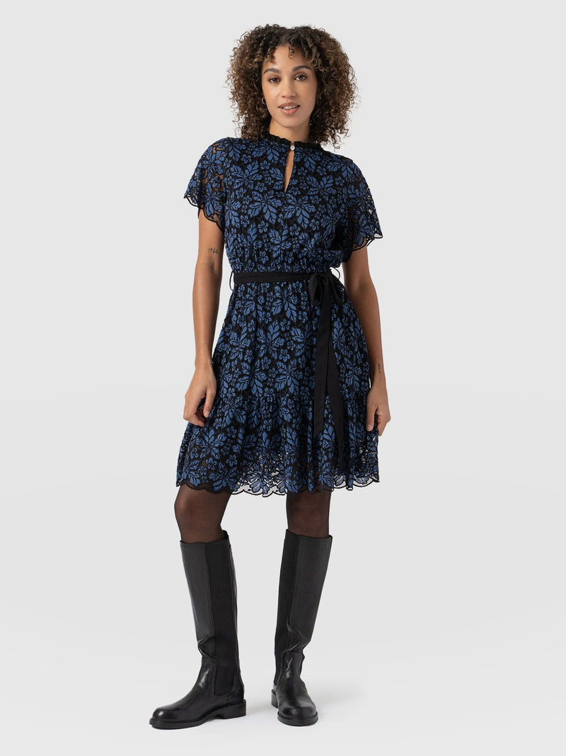 Fearne Lace Mini Dress Blue/Black - Women's Dresses | Saint + Sofia® USA