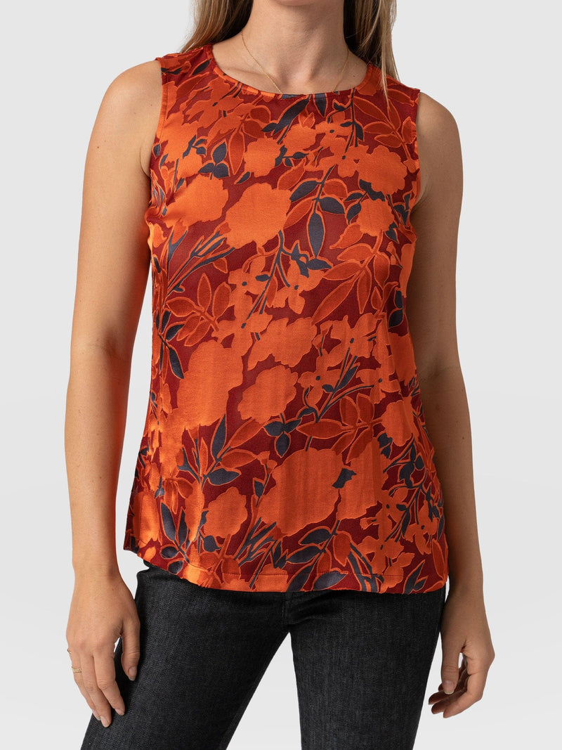 Florence Tank Orange Floral Burnout - Women's Blouse | Saint + Sofia® USA