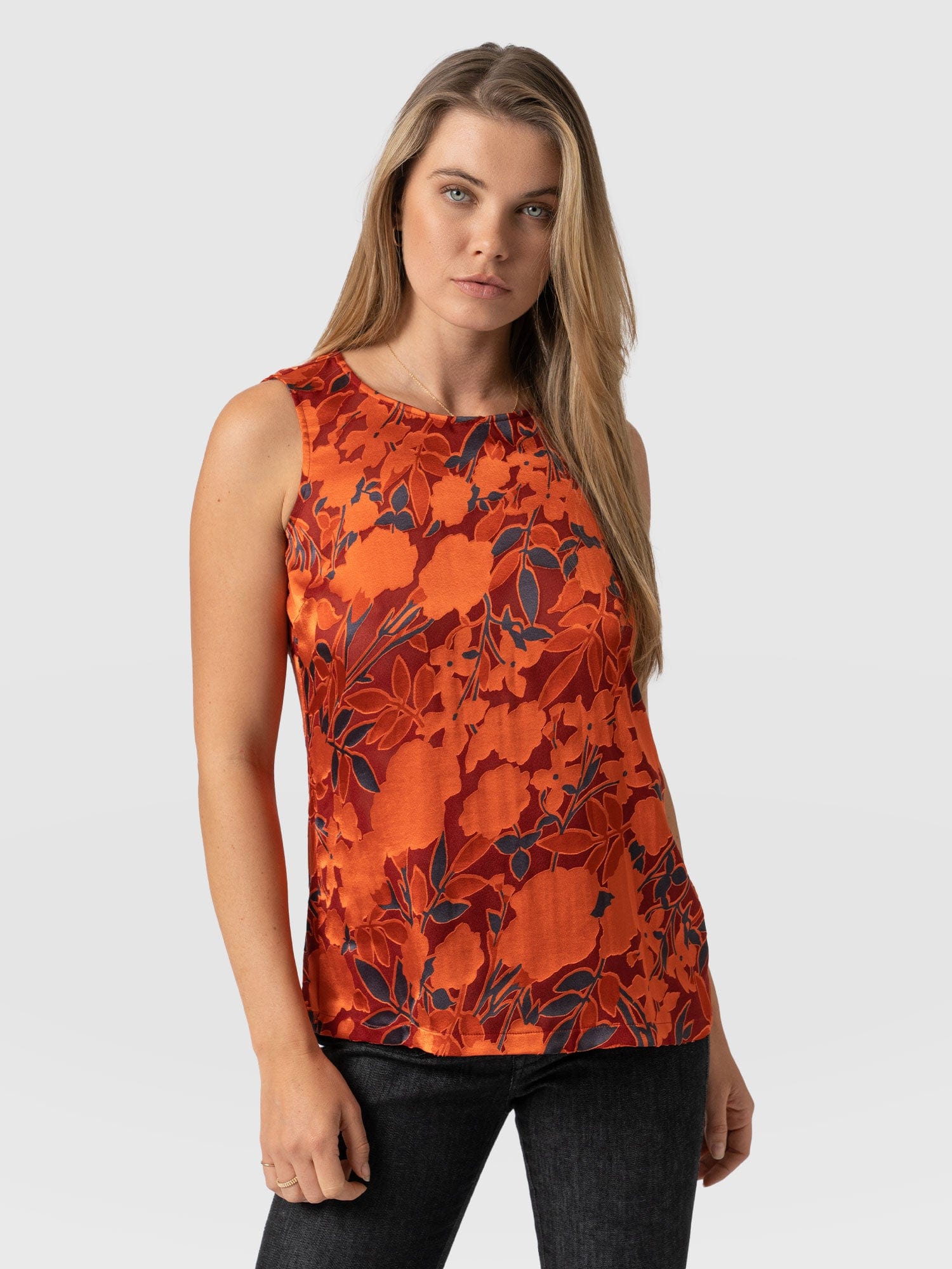 Florence Tank Orange Floral Burnout - Women's Blouse | Saint + Sofia® USA