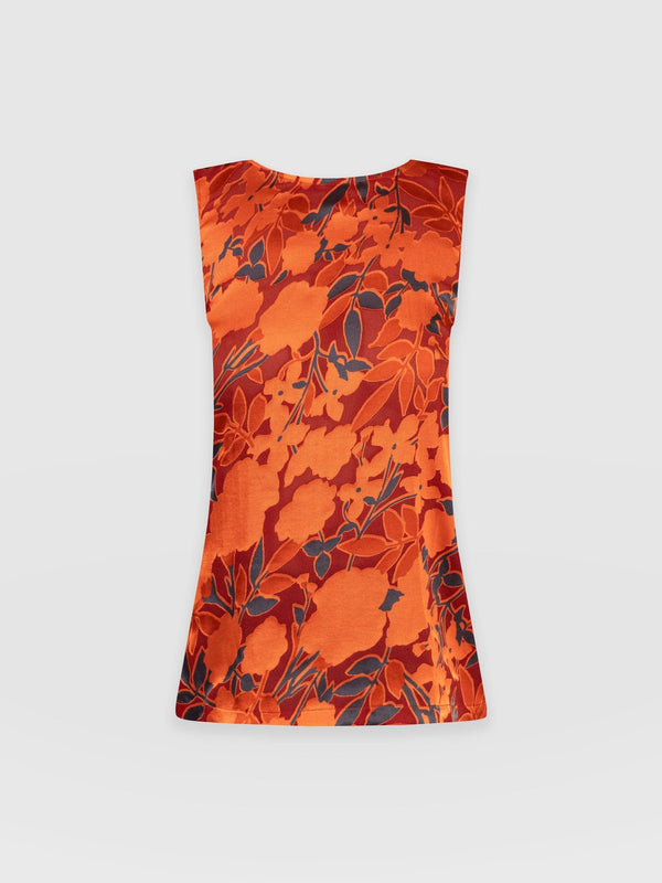 Florence Tank Orange Floral Burnout - Women's Blouse | Saint + Sofia® USA
