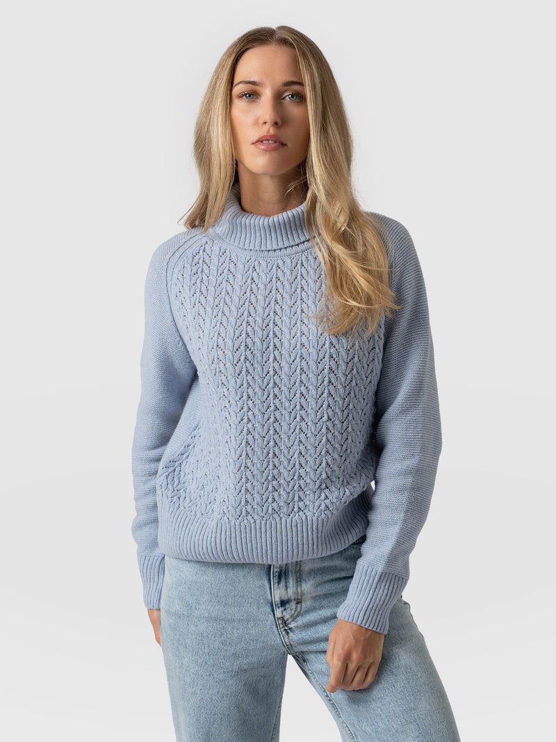 Glen Cable Knit sweater Blue - Women's Sweaters | Saint + Sofia® USA ...