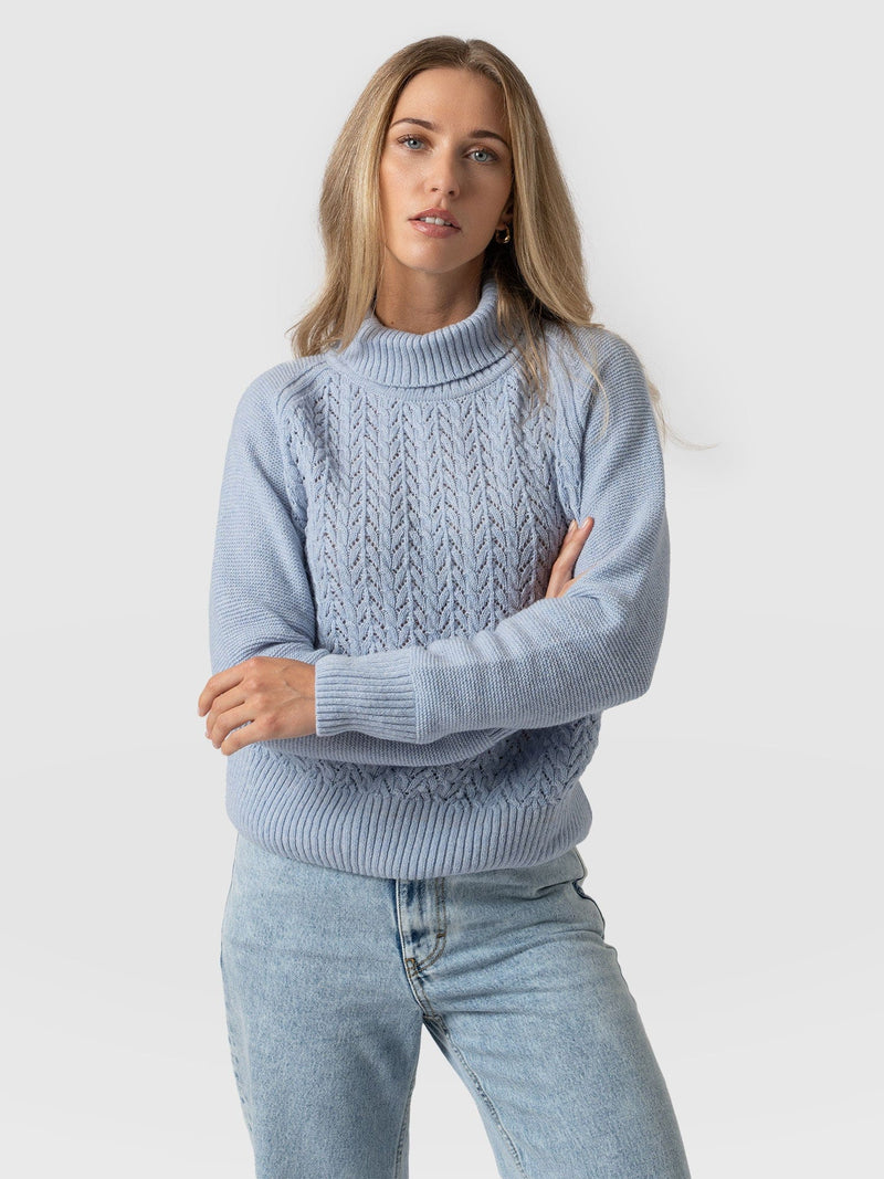 Glen Cable Knit sweater Blue - Women's Sweaters | Saint + Sofia® USA