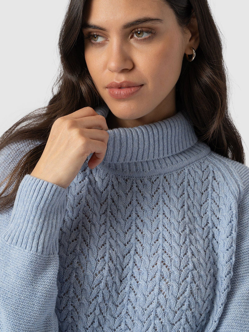 Glen Cable Knit sweater Blue - Women's Sweaters | Saint + Sofia® USA