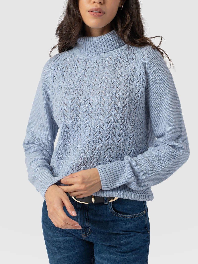 Glen Cable Knit sweater Blue - Women's Sweaters | Saint + Sofia® USA