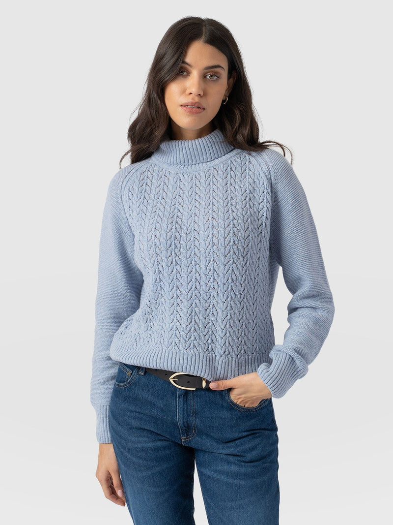 Glen Cable Knit sweater Blue - Women's Sweaters | Saint + Sofia® USA