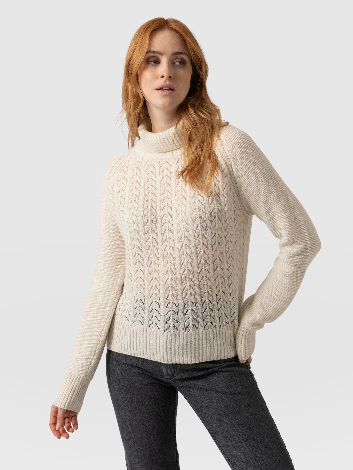 Glen Cable Knit sweater Cream - Women's Sweaters | Saint + Sofia® USA