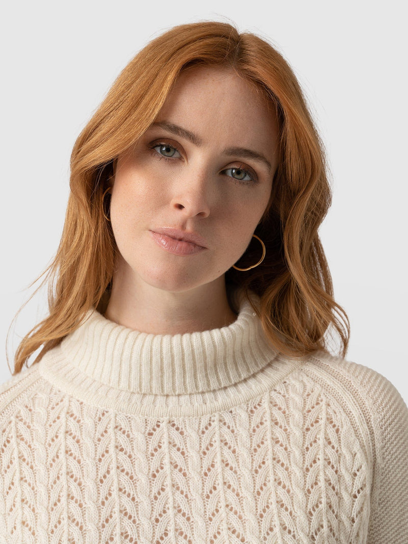Glen Cable Knit sweater Cream - Women's Sweaters | Saint + Sofia® USA ...