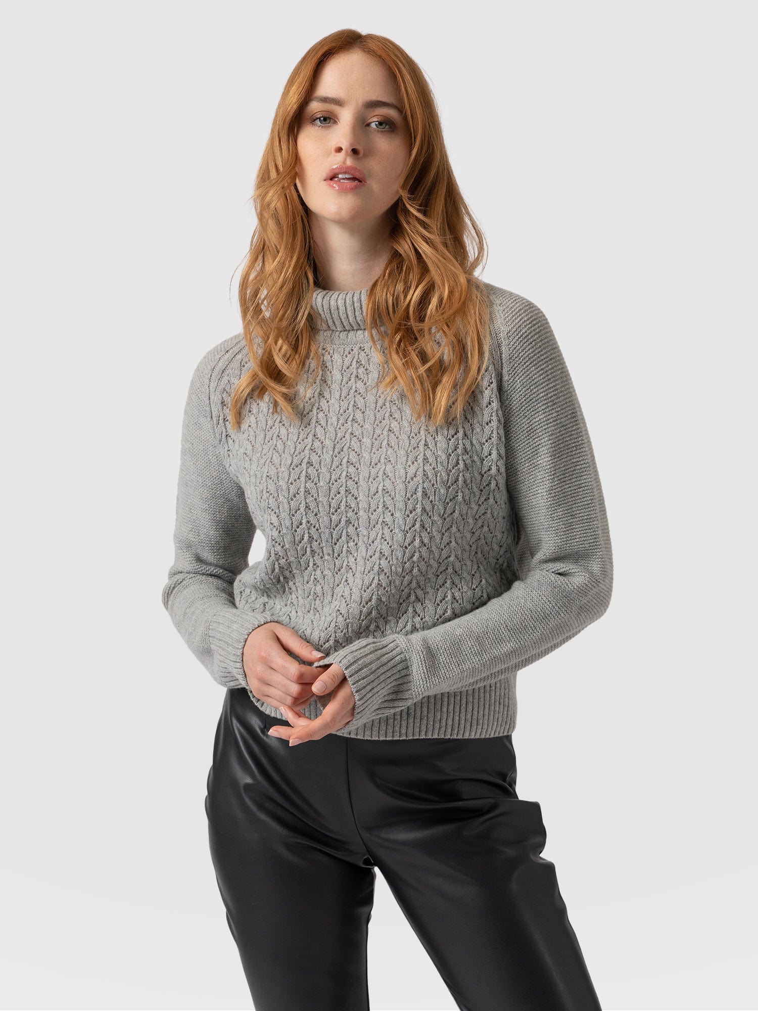 Glen Cable Knit Sweater Grey Melange - Women's Sweaters | Saint + Sofia® USA