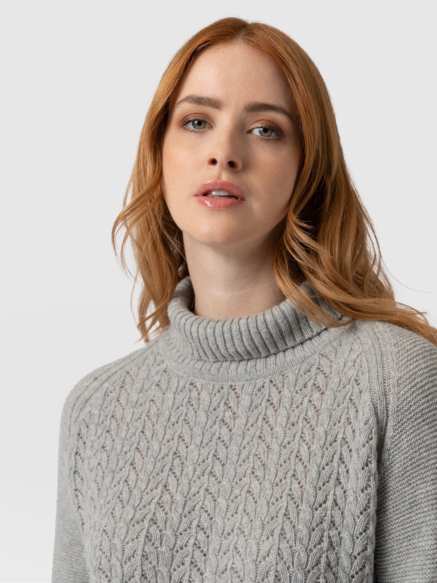 Glen Cable Knit Sweater Grey Melange - Women's Sweaters | Saint + Sofia® USA