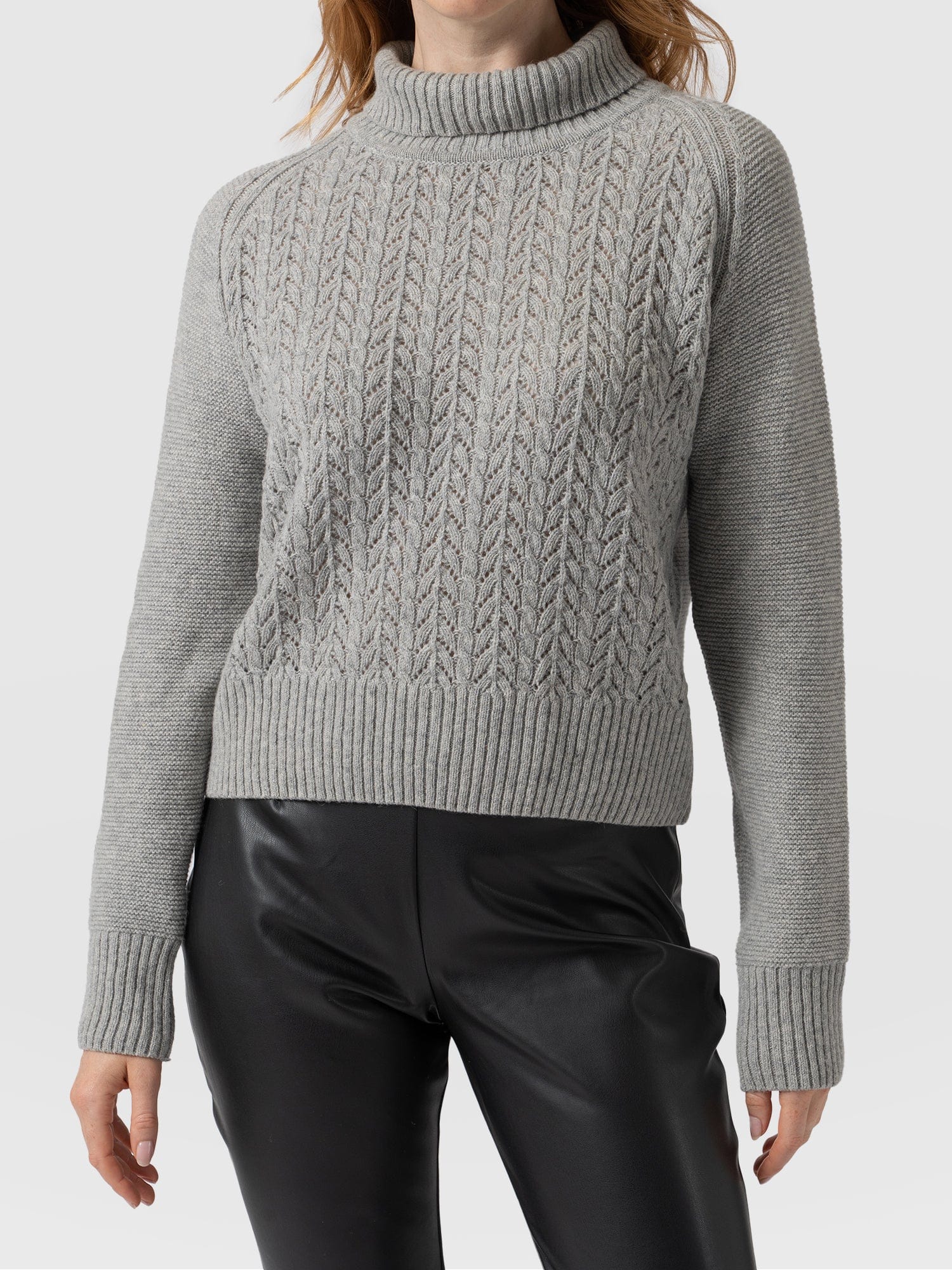 Glen Cable Knit Sweater Grey Melange - Women's Sweaters | Saint + Sofia® USA