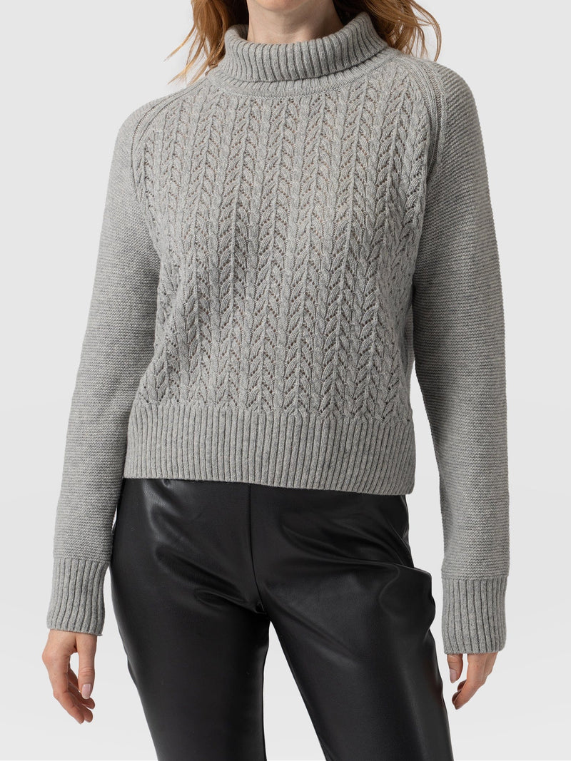 Cable-knit Chenille Sweater - Silver grey