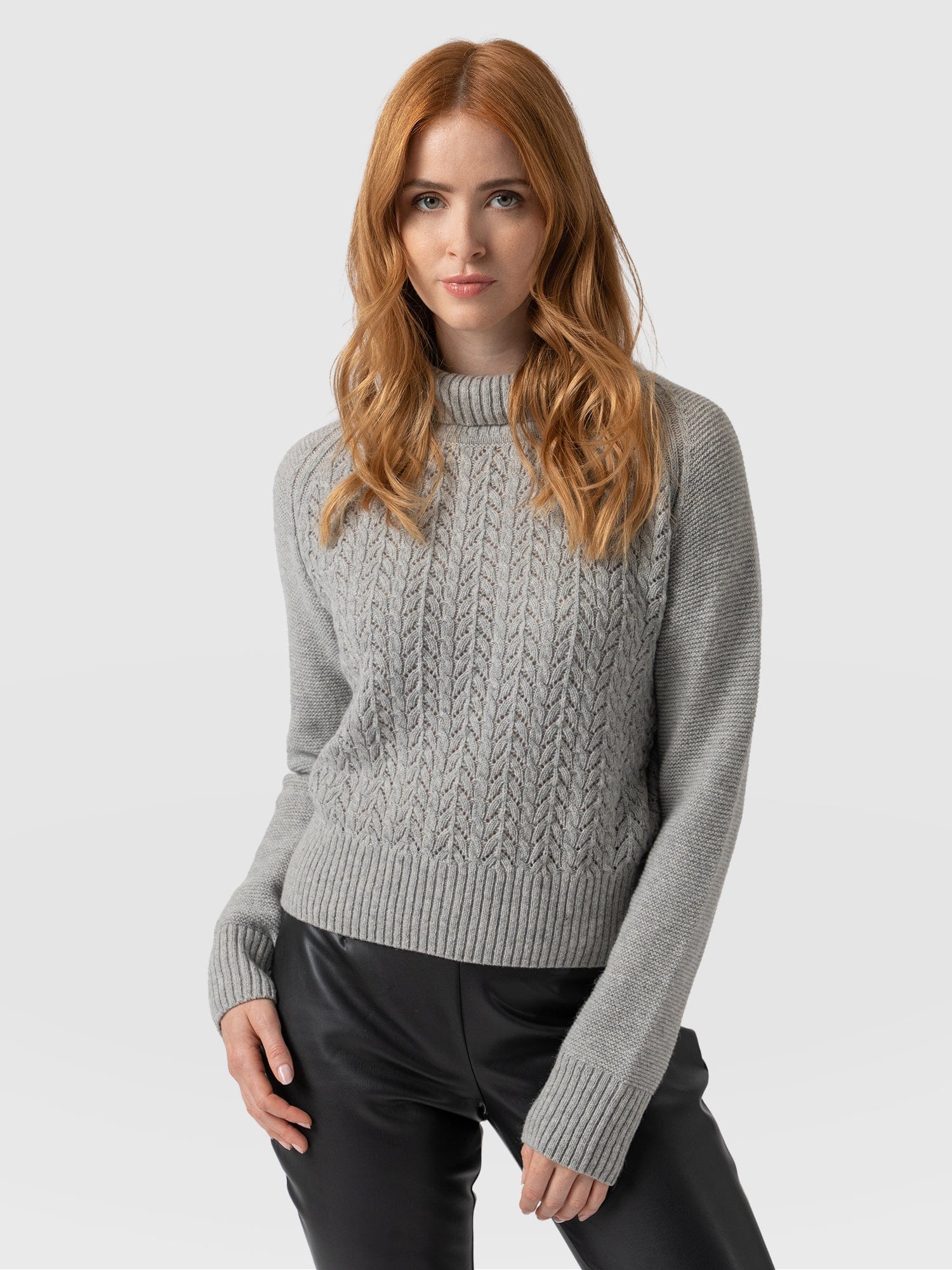 Glen Cable Knit Sweater - Grey Melange