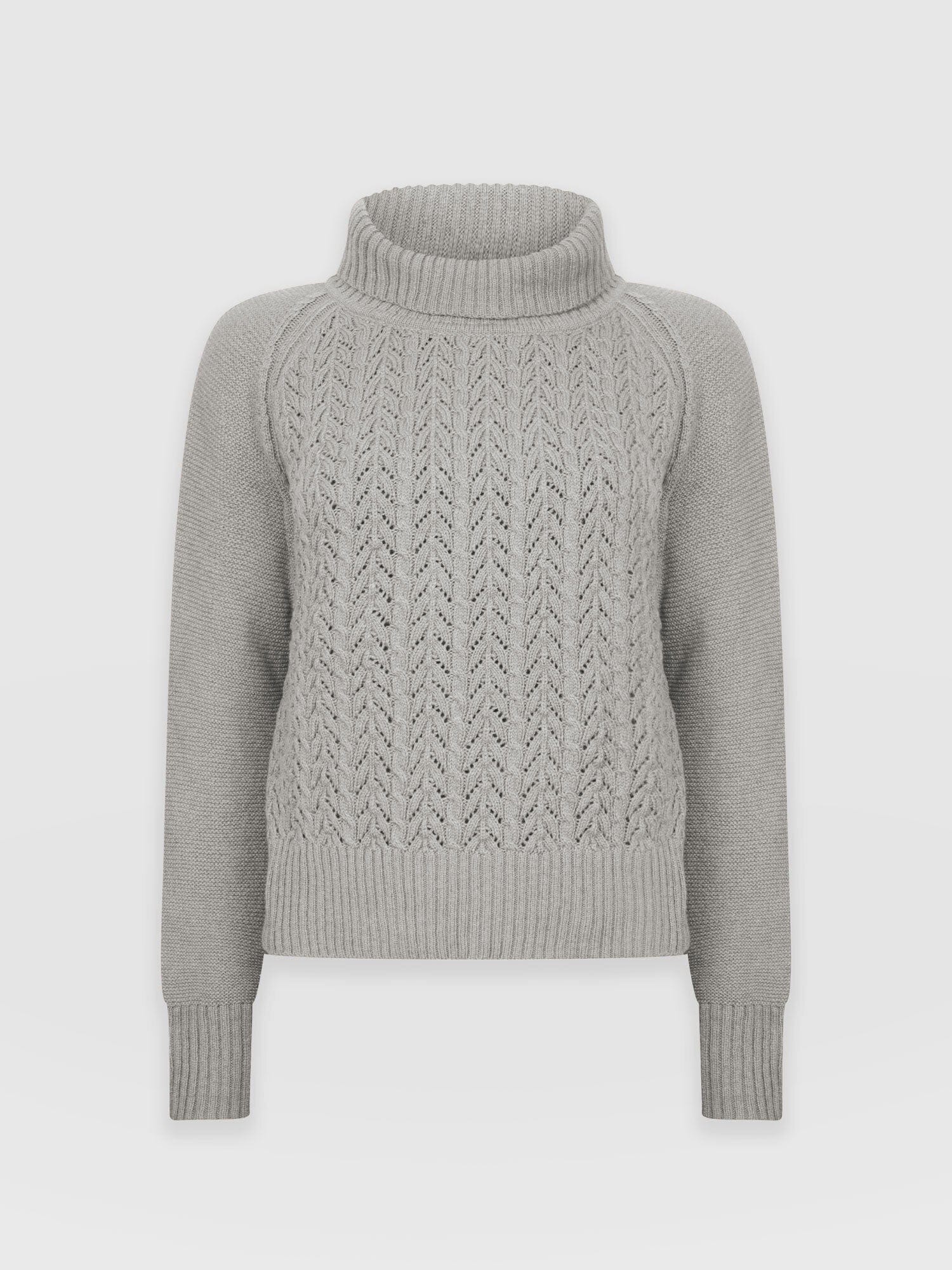 Glen Cable Knit Sweater Grey Melange - Women's Sweaters | Saint + 