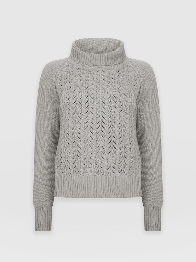 Glen Cable Knit Sweater Grey Melange - Women's Sweaters | Saint + Sofia® USA
