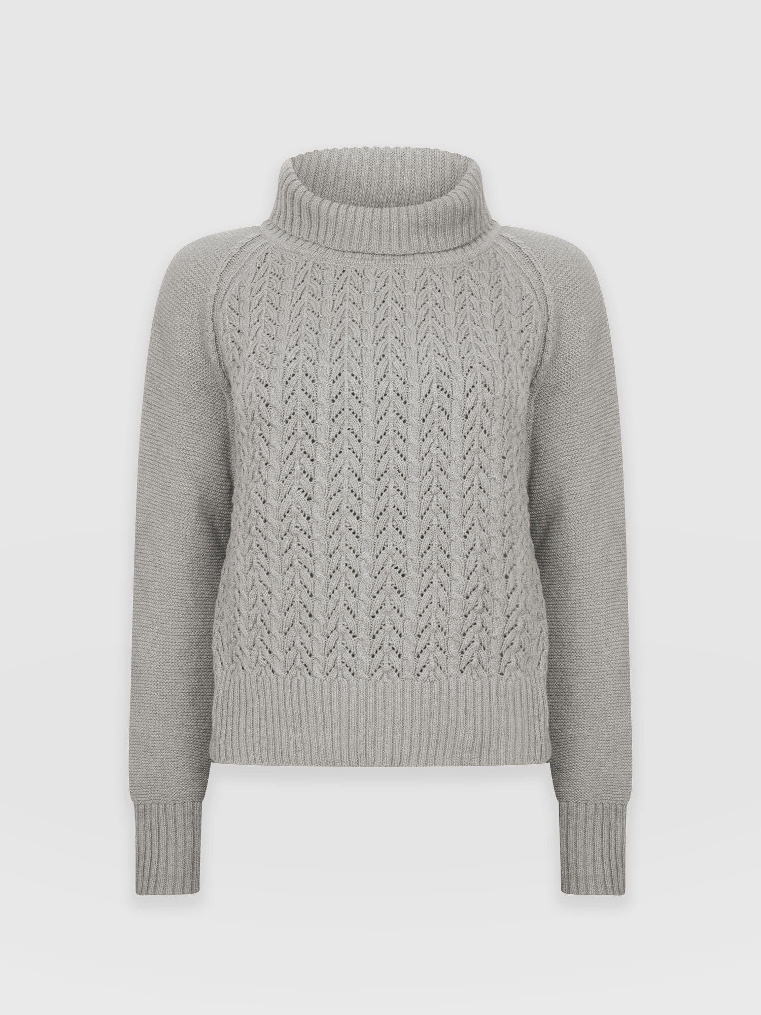 Glen Cable Knit Sweater Grey Melange - Women's Sweaters | Saint + Sofia® USA