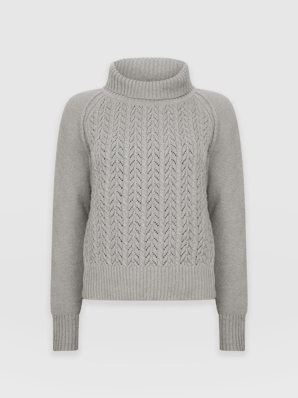 Cable-knit Sweater - Dark gray melange - Ladies