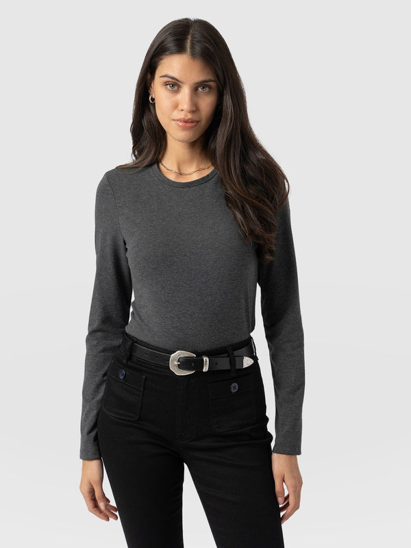 Glen Crew Neck Tee Charcoal - Women's Tops | Saint + Sofia® US