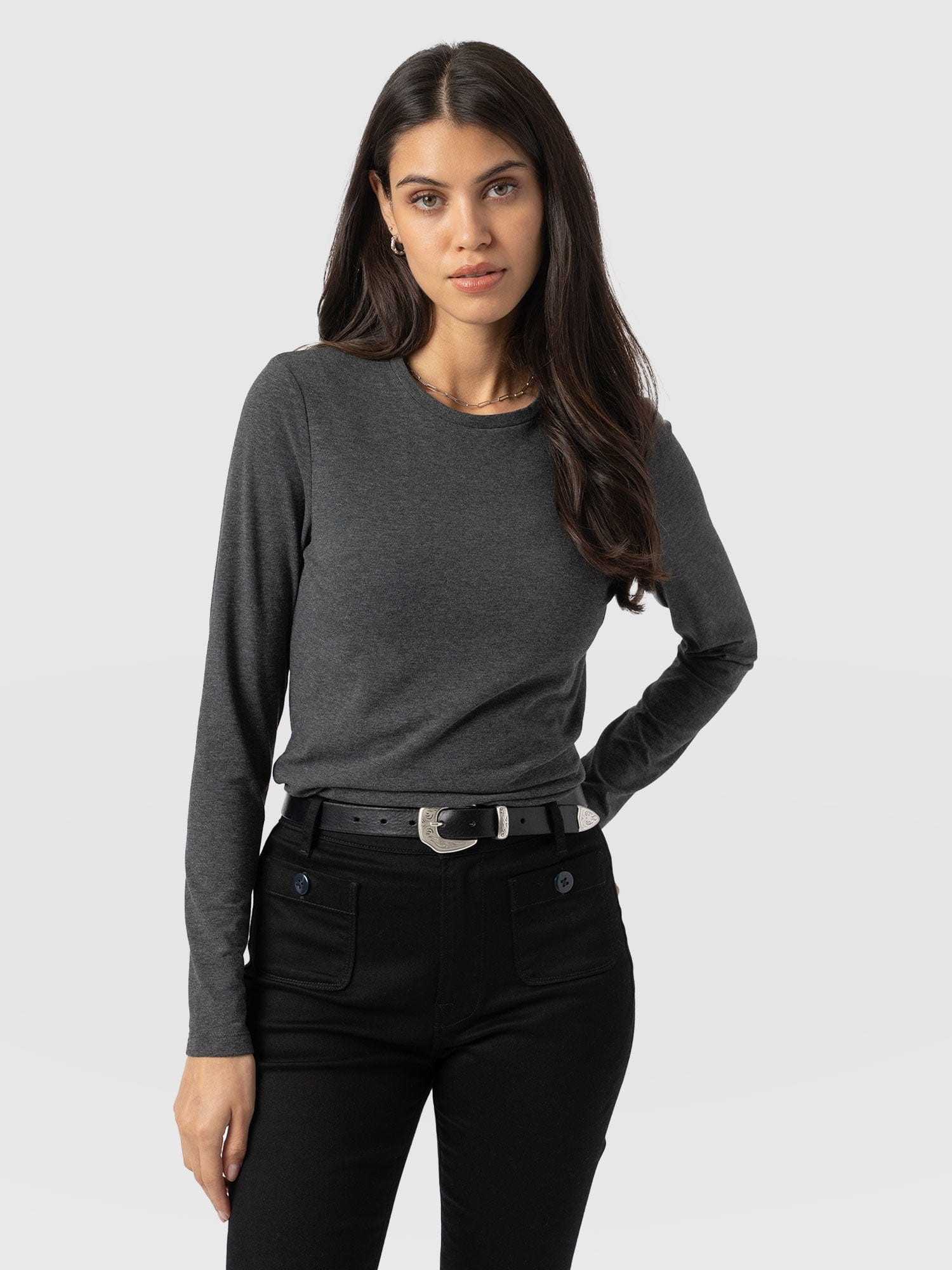 Glen Crew Neck Tee Charcoal - Women's Tops | Saint + Sofia® US