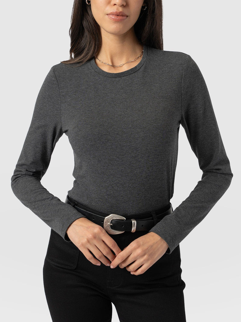 Glen Crew Neck Tee Charcoal - Women's Tops | Saint + Sofia® US