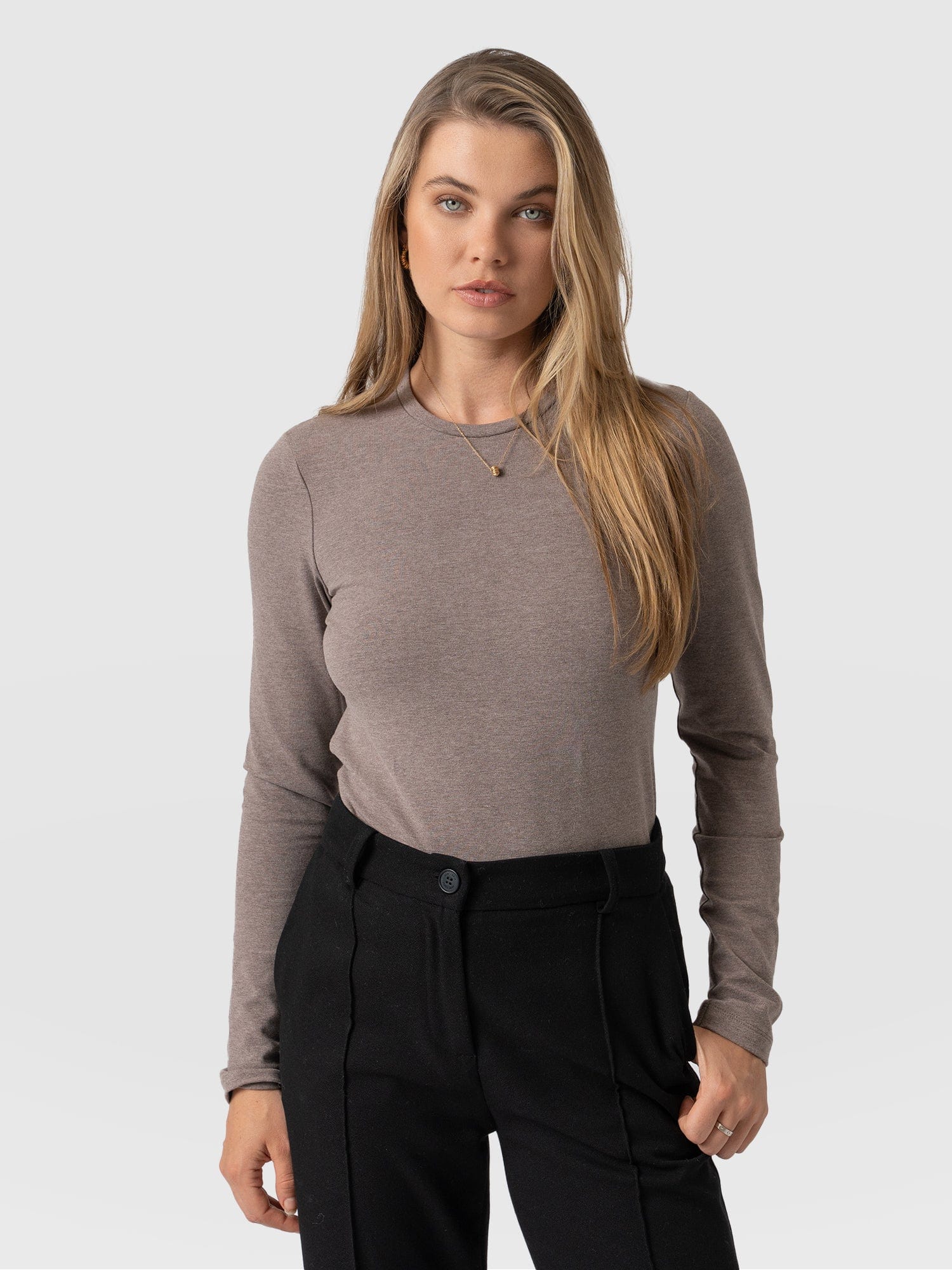 Glen Crew Neck Tee Coco Melange - Women's T-Shirts | Saint + Sofia® USA