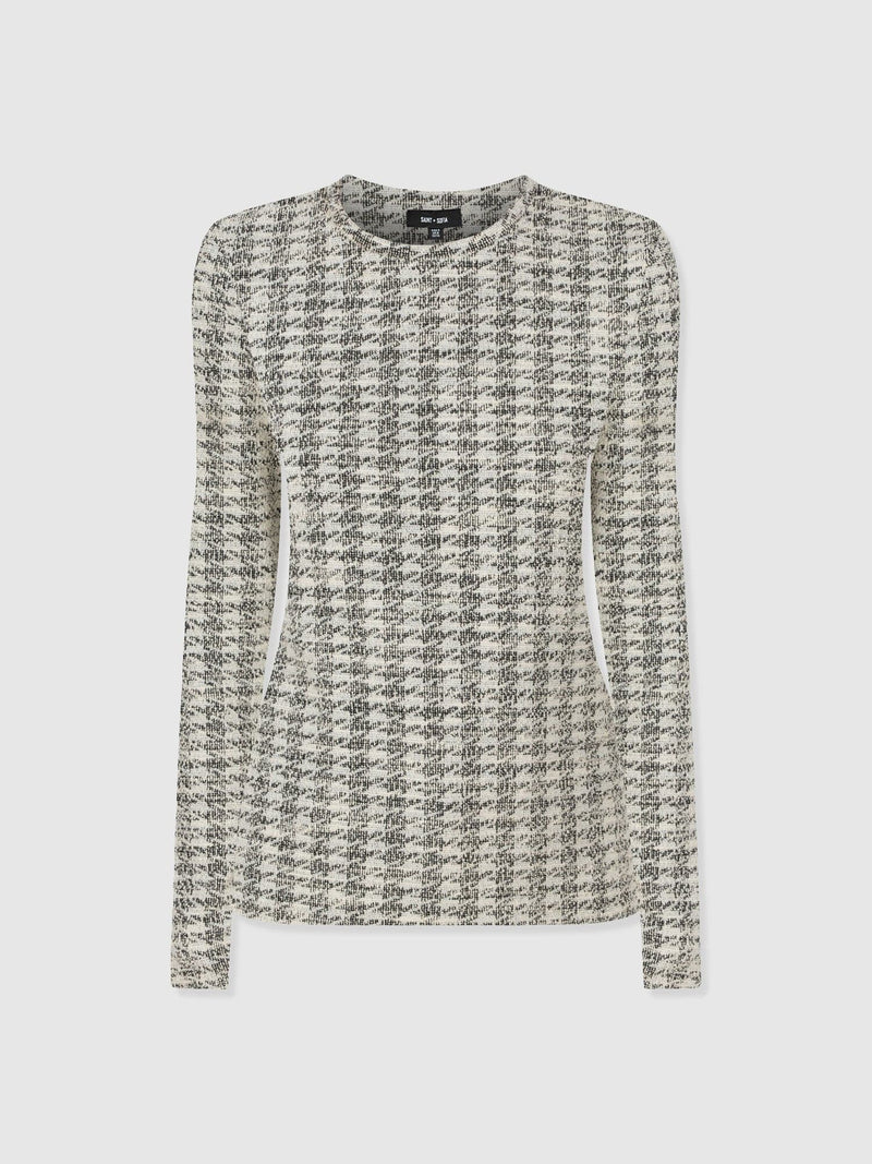 Glen Crew Neck Tee Long Sleeve - Cream Boucle - Women's T-shirts | Saint + Sofia® USA