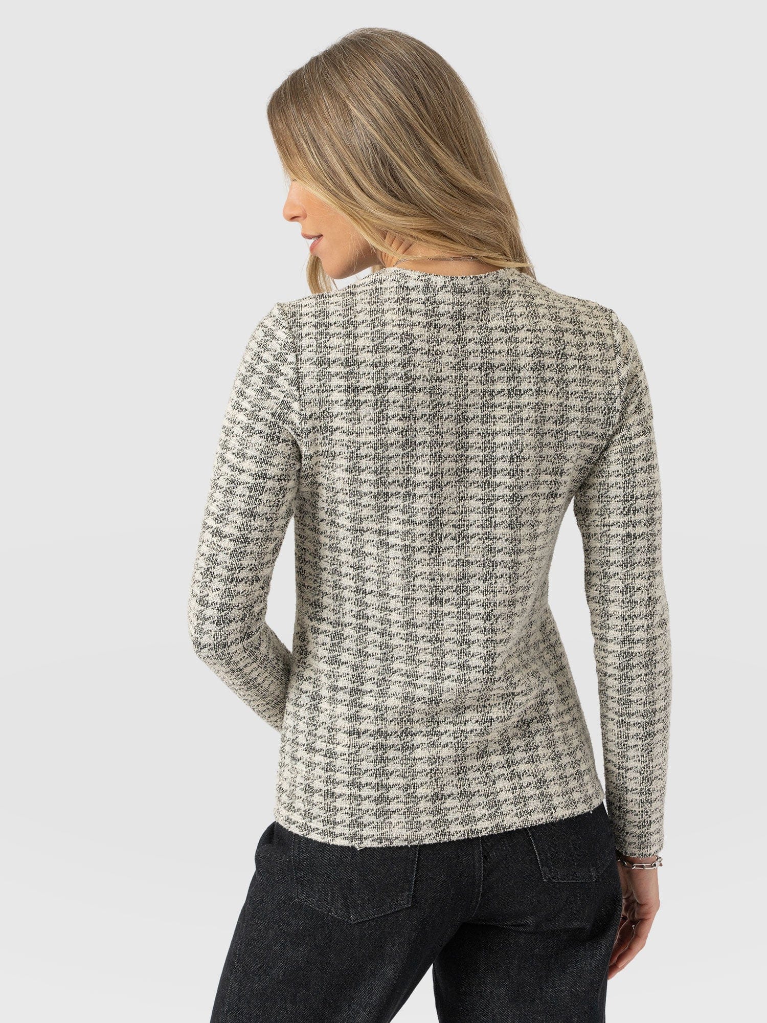 Glen Crew Neck Tee Long Sleeve - Cream Boucle - Women's T-shirts | Saint + Sofia® USA