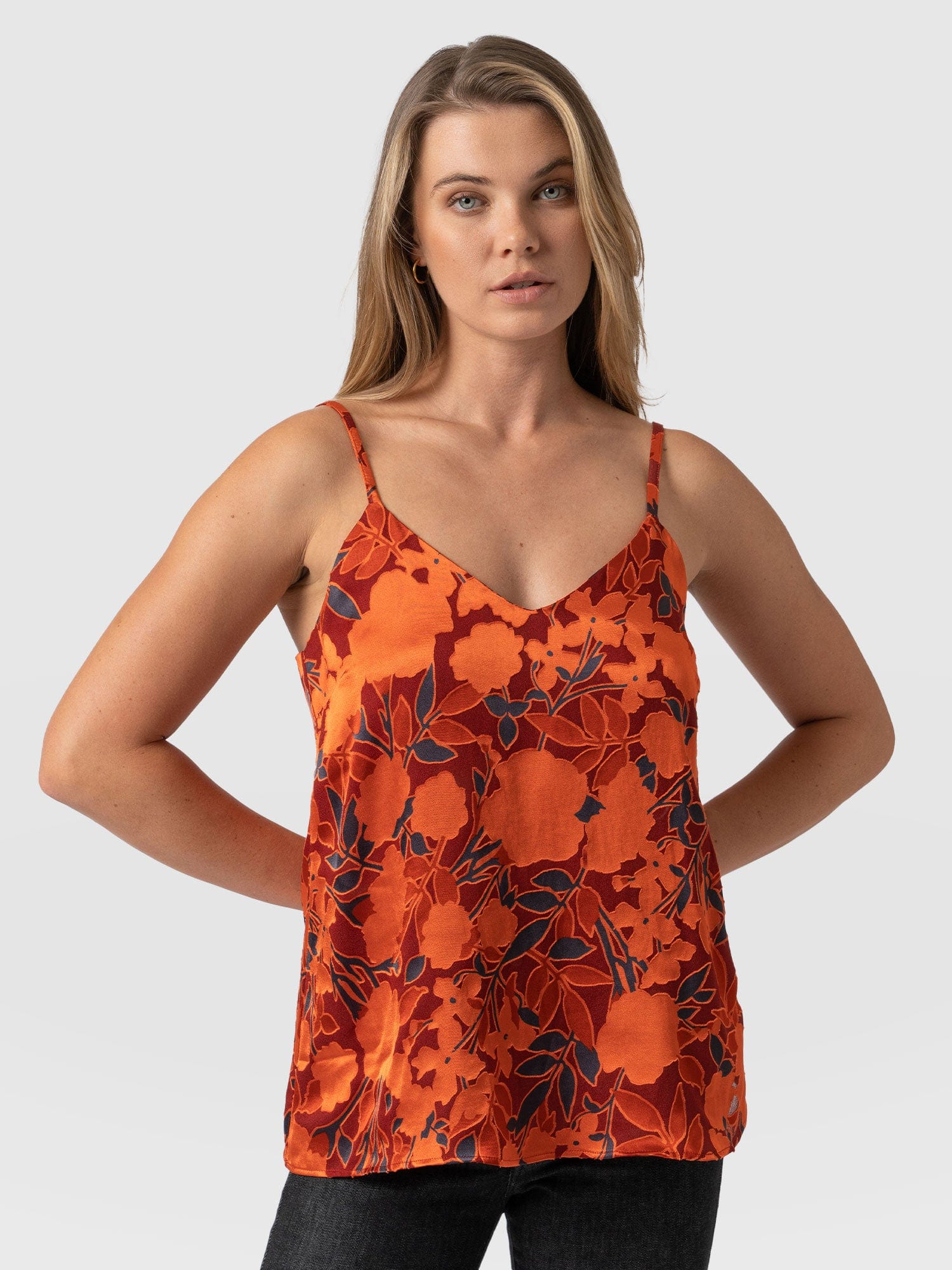 Gloss Cami Orange Floral Burnout - Women's Blouse | Saint + Sofia® USA