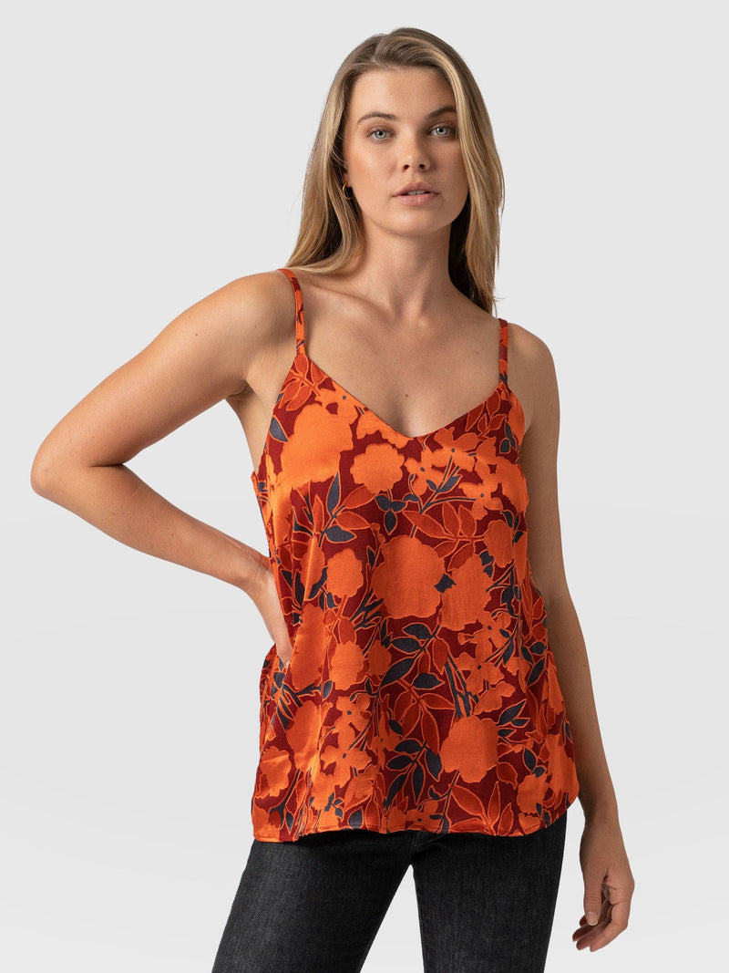 Gloss Cami Orange Floral Burnout - Women's Blouse | Saint + Sofia® USA
