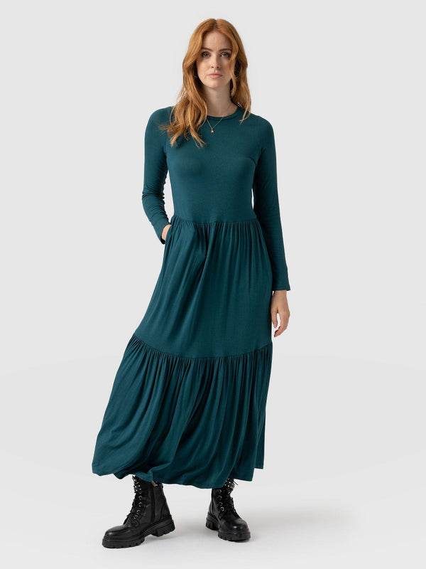 Greenwich Dress Deep Green Long Sleeve - Women's Dresses | Saint + Sofia® USA