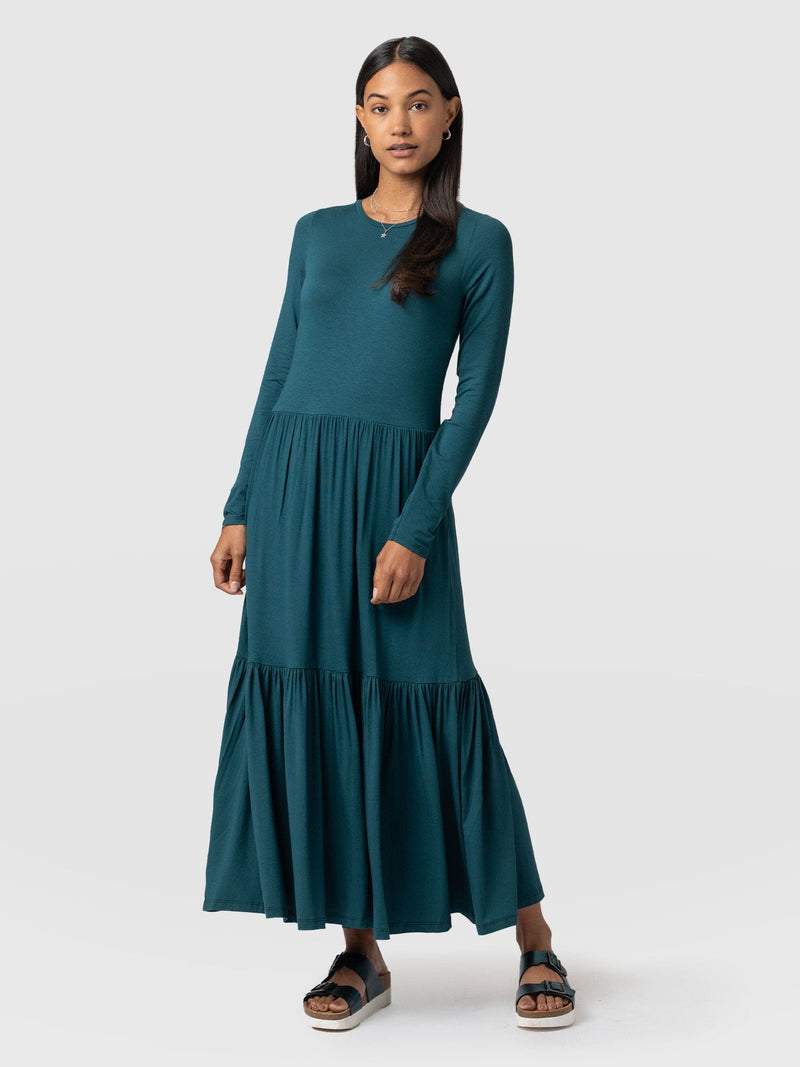 Greenwich Dress Deep Green Long Sleeve - Women's Dresses | Saint + Sofia® USA