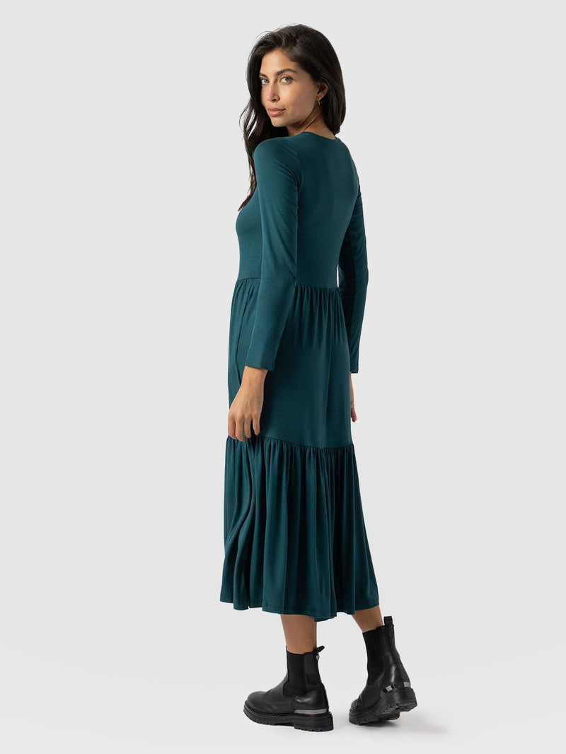 Greenwich Dress Deep Green Long Sleeve - Women's Dresses | Saint + Sofia® USA