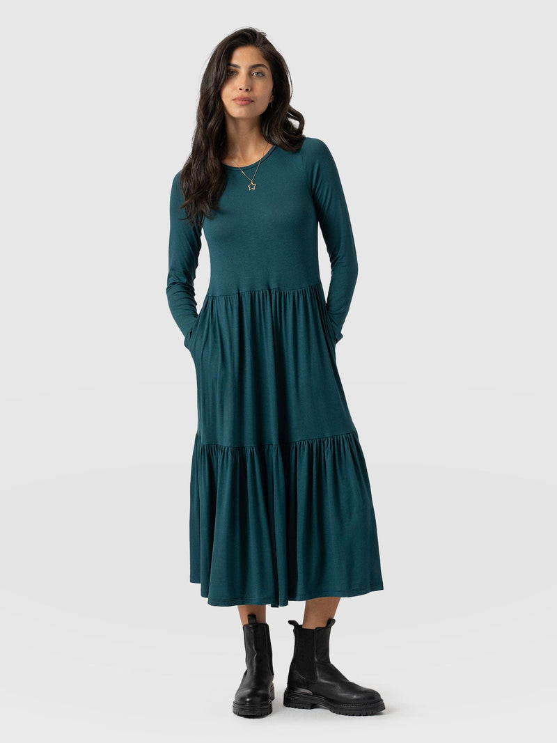 Greenwich Dress Deep Green Long Sleeve - Women's Dresses | Saint + Sofia® USA