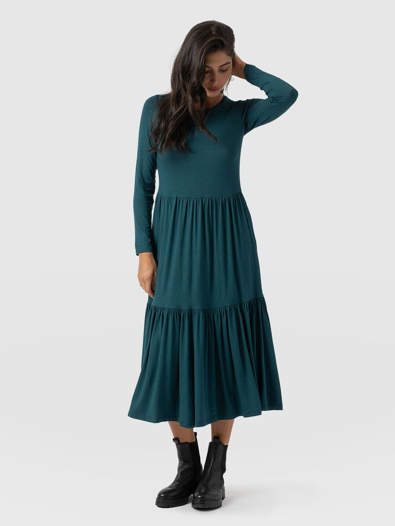 Greenwich Dress Deep Green Long Sleeve - Women's Dresses | Saint + Sofia® USA