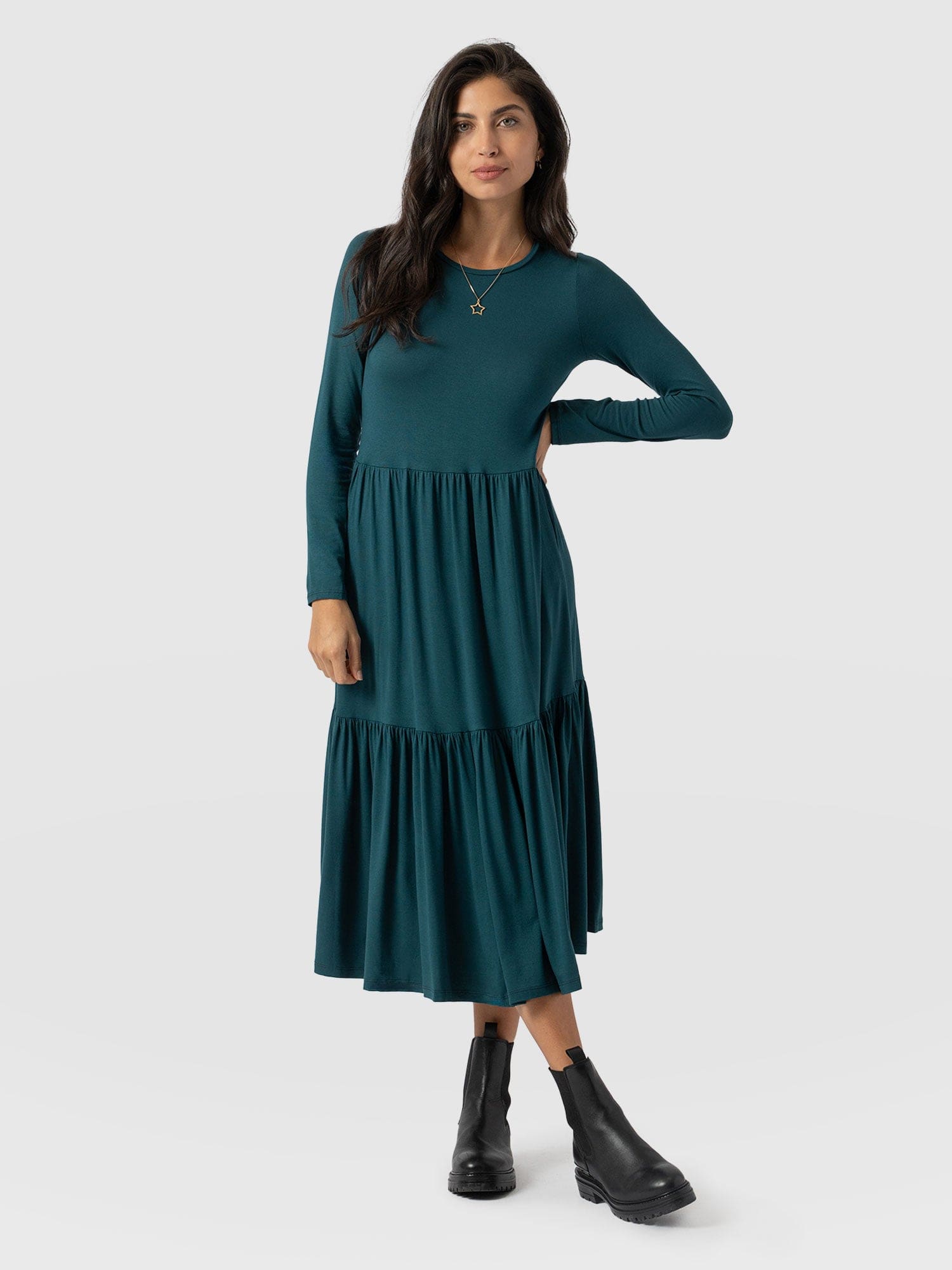 Greenwich Dress Deep Green Long Sleeve - Women's Dresses | Saint + Sofia® USA