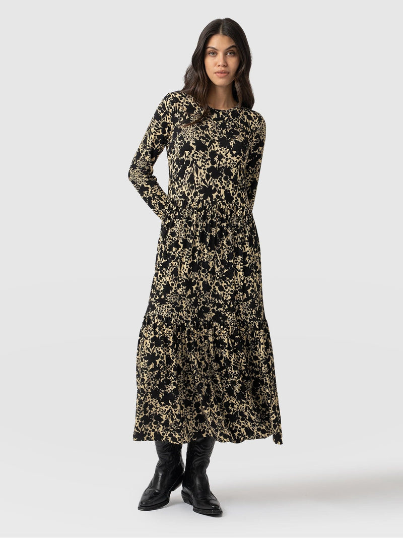 Greenwich Dress Long Sleeve Black Yellow Floral - Women's Dresses | Saint + Sofia® USA