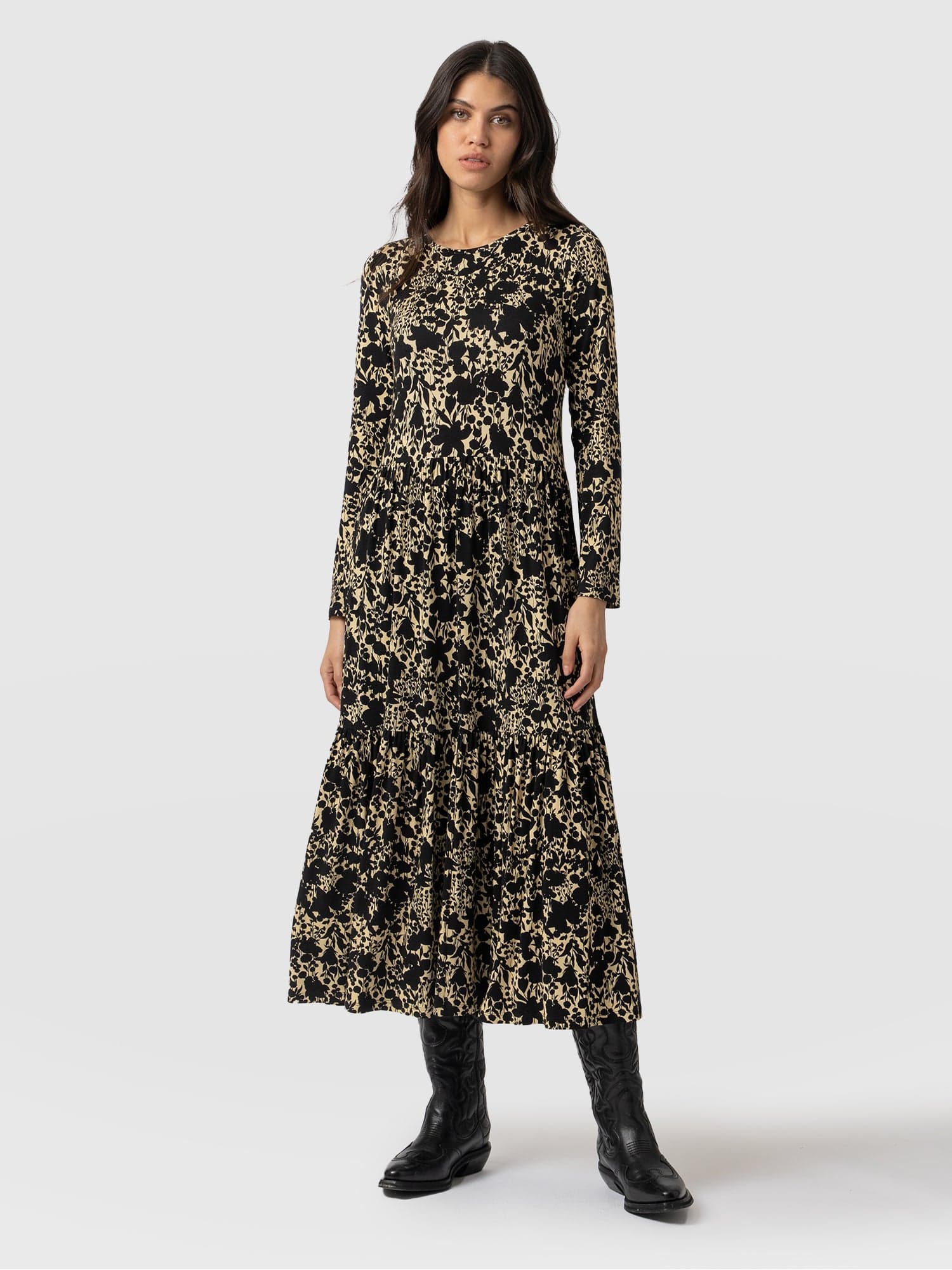 Greenwich Dress Long Sleeve Black Yellow Floral - Women's Dresses | Saint + Sofia® USA