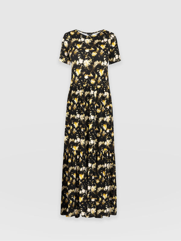 Greenwich Dress Short Sleeve Black Daisy Floral - Women's Dresses | Saint + Sofia® UK