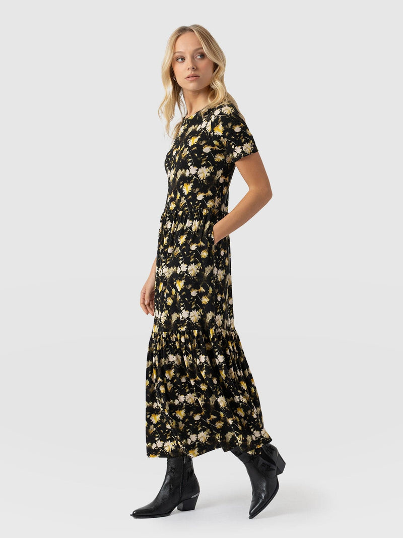 Greenwich Dress Short Sleeve Black Daisy Floral - Women's Dresses | Saint + Sofia® USA