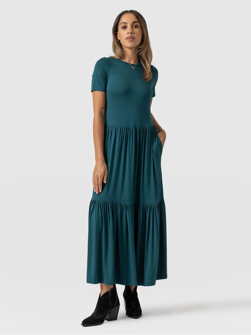 Greenwich Dress Short Sleeve Deep Green - Women's Dresses | Saint + Sofia® USA