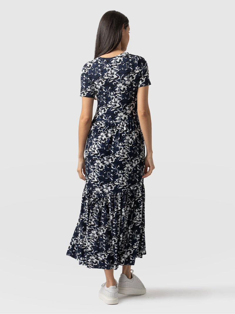 Greenwich Dress Short Sleeve Navy Jardin Stencil - Women's Dresses | Saint + Sofia® USA