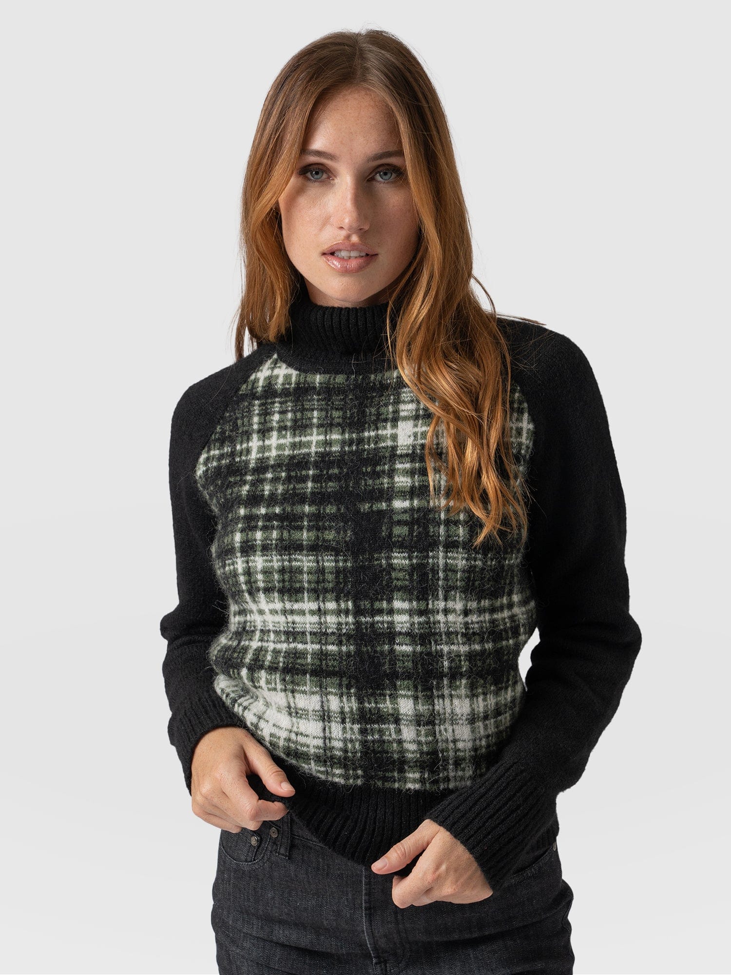 Gwen Raglan Sweater Olive Check - Women's Sweaters | Saint + Sofia® USA